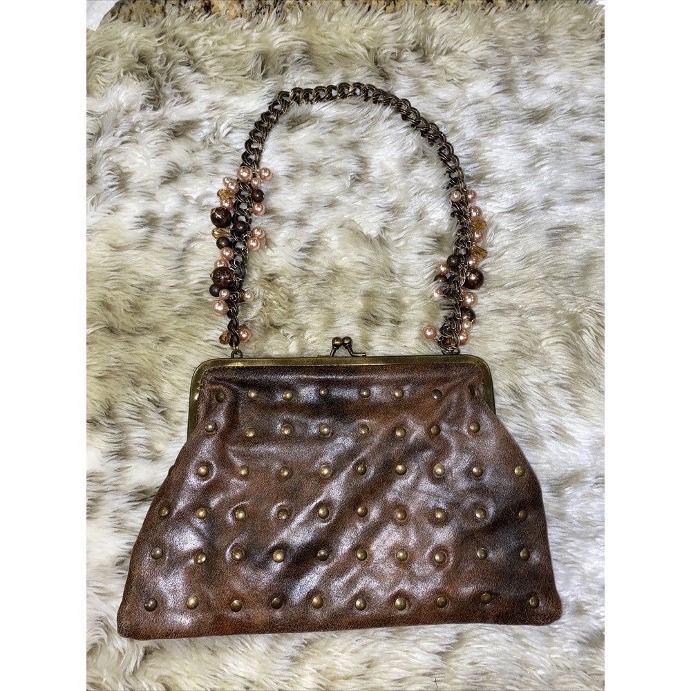 liz soto handbags brown with metallic studs leather